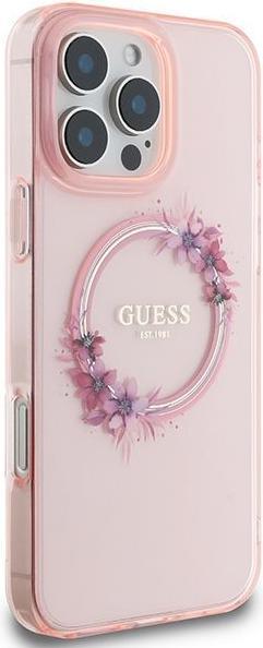 Productafbeelding Guess GUHMP16XHFWFCP iPhone 16 Pro Max 6,9" różowy/roze hardcase IML Bloemenkrans MagSafe (Apple iPhone 16 Pro Max)