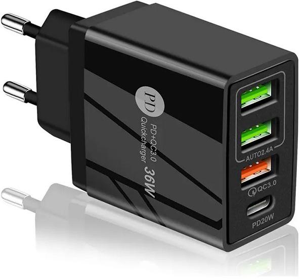 PhoneLook Ladegerät Netzstecker 36W PowerDelivery QC3.0 Schnelllade Adapter 3x USB-A + 1x USB-C (36 W)