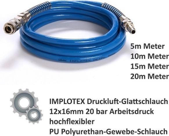 Actual product image Implotex - Druckluft-Glattschlauch 12x16mm 20 bar - 10m Arbeitsdruck hochflexibler PU Polyurethan-Ge
