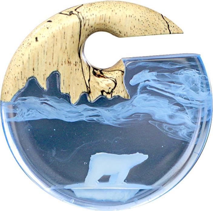Produktbild Star Piercing Ohrgewicht Eisbär Epoxy blau aus Tamarind Holz (ohne Messing, Organisch)