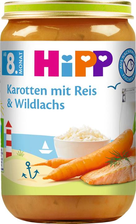 Hipp Organic Menüs, Carrots with Rice and Wild Salmon (220 g)