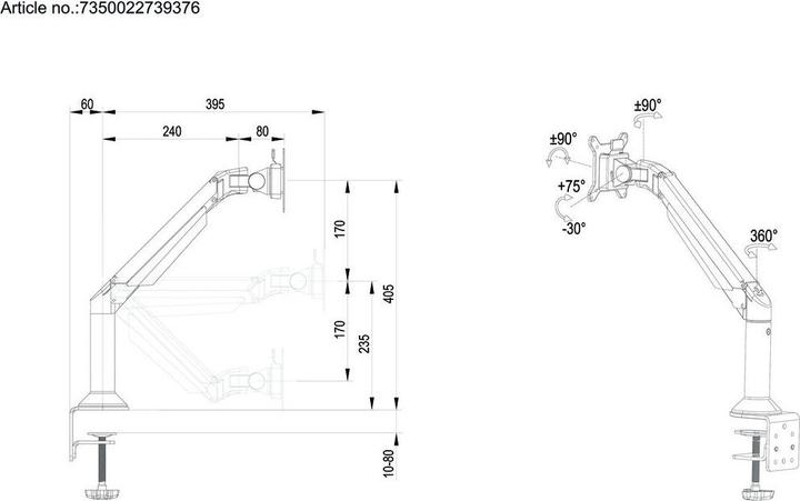 Image du produit Multibrackets MB Support articulation gaz W+T (Tables, 32")