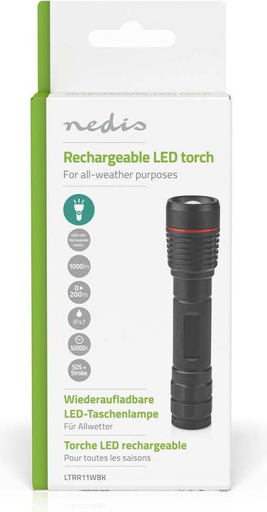 Produktbild Nedis LED-Taschenlampe, Vollmetallgehäuse, IPX7, 200 Meter Leuchtweite (3.40 cm, 1000 lm)