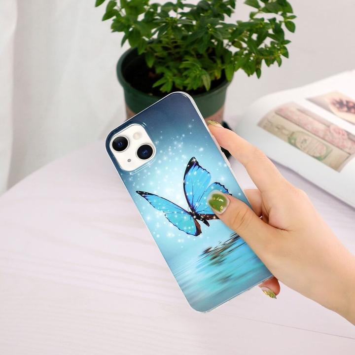 Produktbild Cover-Discount iPhone 15 - Nachtleuchtende Silikon Hülle Schmetterling blau (Apple iPhone 15)