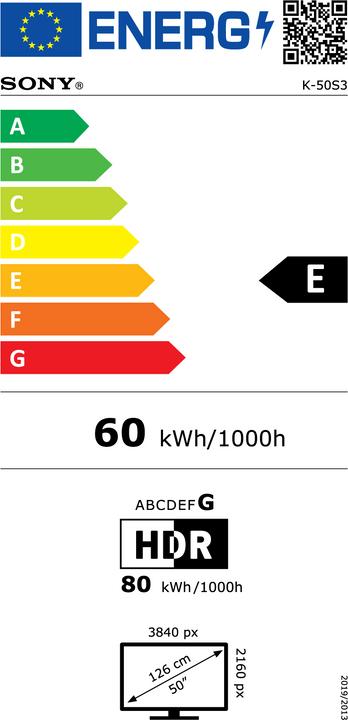 Label énergétique Sony K-55S3 (55", Affichage MIP, 2025)