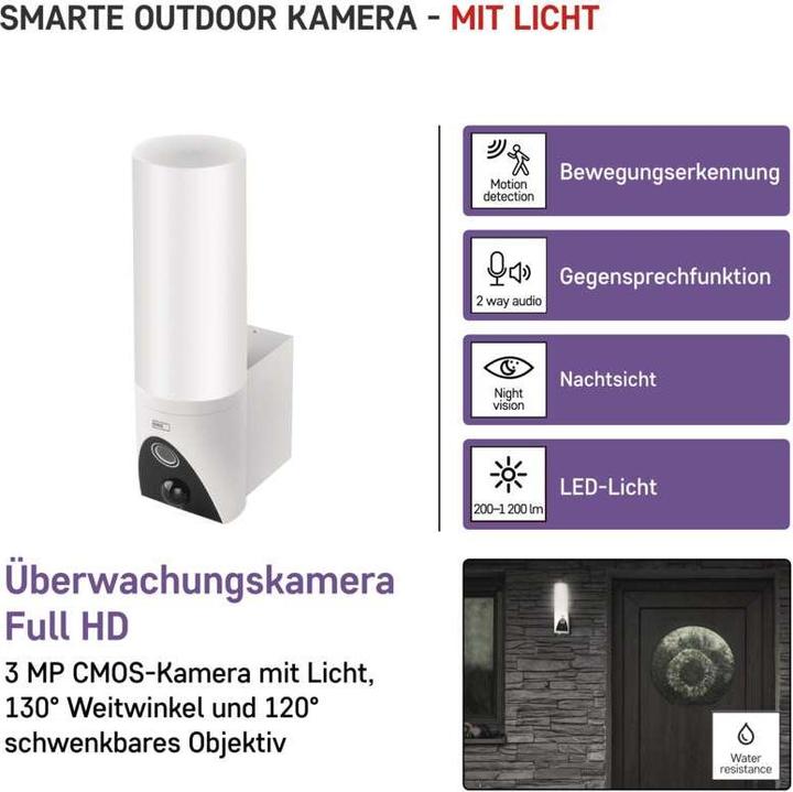 Produktbild Emos GoSmart Rotierende Outdoor IP Kamera mit WiFi und Licht IP-310 TORCH, weiss (2304 x 1296 Pixels)