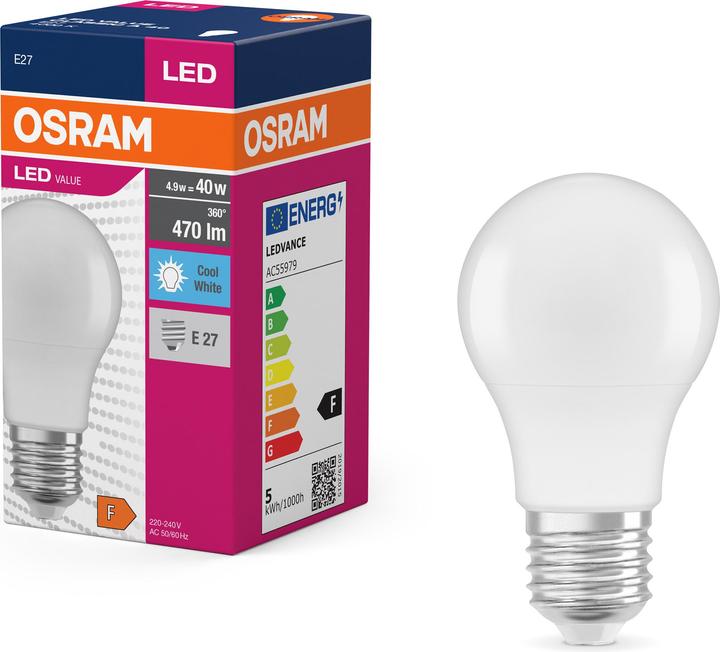 Actual product image Osram Value Classic (E27, 4.90 W, 470 lm, 1 x, F)