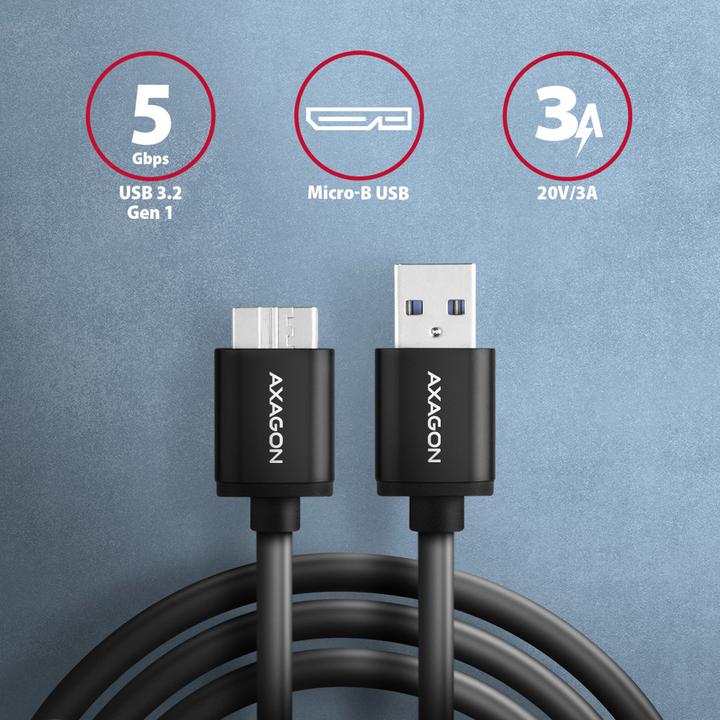 Immagine prodotto Axagon BUMM3-AM10AB Cavo Micro-B USB a USB-A 3.2 Gen 1 (1 m, USB 3.2 Gen 1)