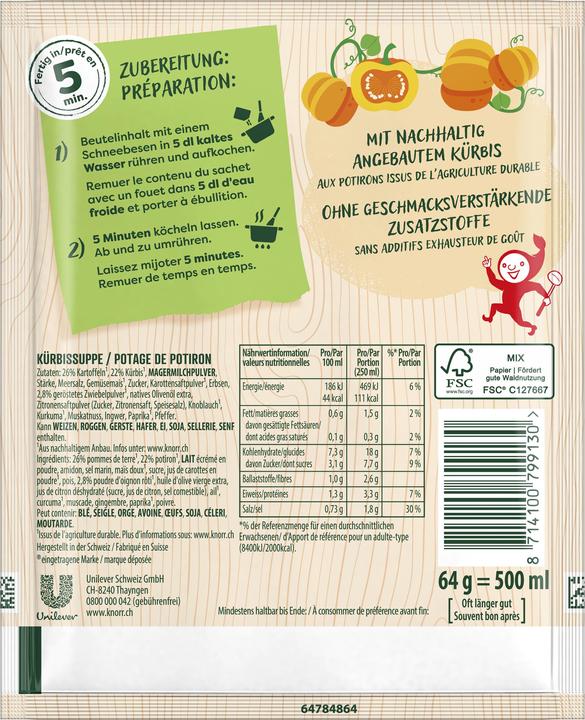 Nutritional values and ingredients Knorr Pumpkin soup