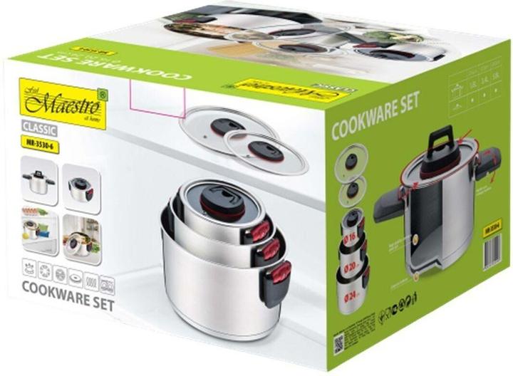 Immagine prodotto Maestro MR-3530-6 Topfset mit Klappgriffen 6 Stück (24 cm, Set di pentole e padelle da cucina, Acciaio inossidabile)