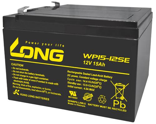 Actual product image Kung Long WP15-12SE F2 Cycle-resistant lead-fleece battery, 12Volt, 15Ah with 6.3mm Faston connector (12 V, 15 Ah)