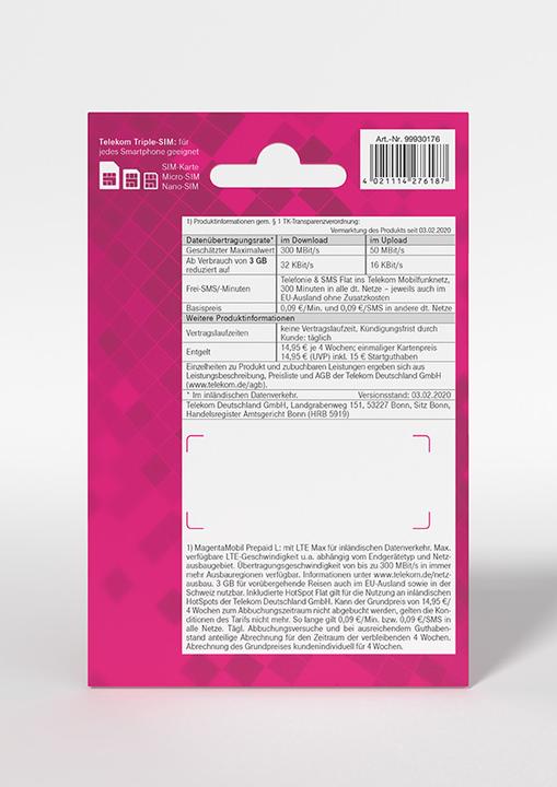 Actual product image Telekom Magenta Mobile Prepaid L prepaid card without contract commitment
