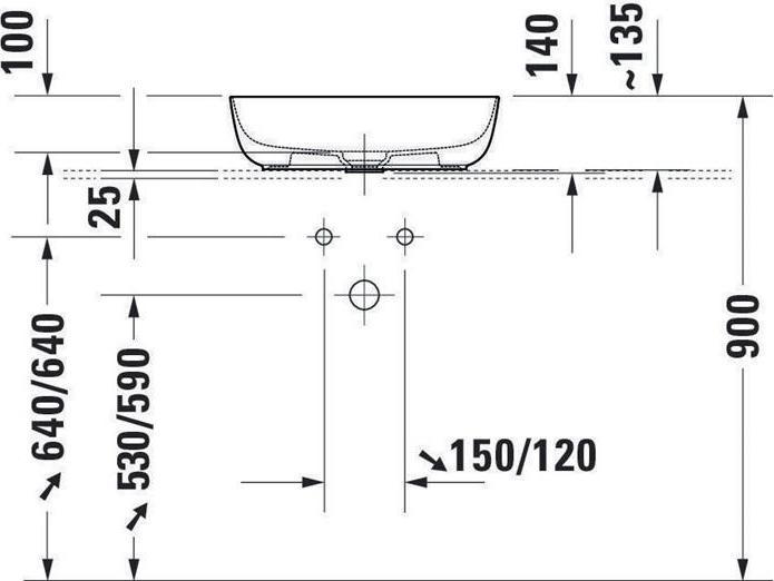 Actual product image Duravit Countertop basin LUV o ÜL HLB 500x350mm o HL white satin WG (Top-mounted sink, 35 cm, 50 cm)