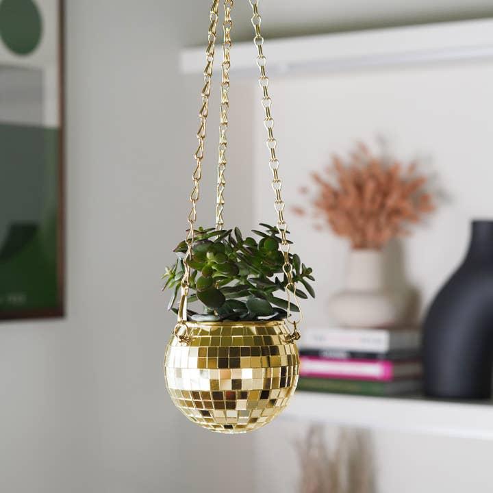 Image du produit Bubblegum Discokugel Pflanzentopf zum aufhängen Gold