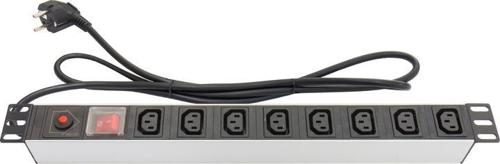 Produktbild Good Connections Steckdosenleiste 48,30cm (19"), 1HE, Schuko-Stecker an 8x C13 Kaltgeräte-Buchse (10A), mit Schalter