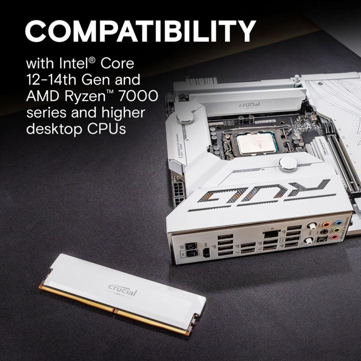 Actual product image Crucial Pro DDR5-6000 Kit 32GB 2x16GB UDIMM white Overclocking (2 x 16GB, 6000 MHz, DDR5 RAM, U-DIMM)