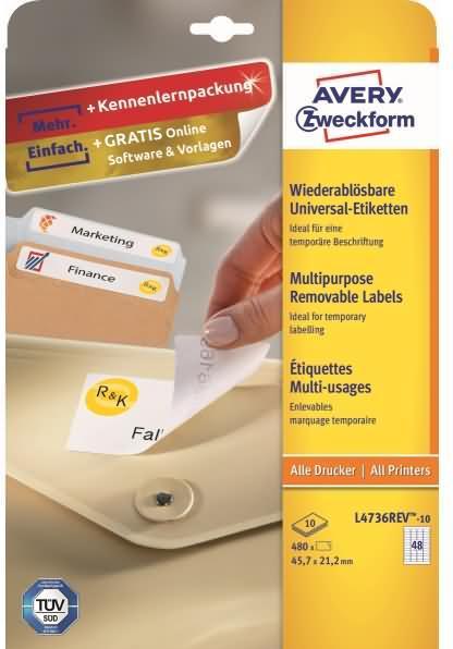 Produktbild Avery Etiketten, ablösbar, Home Office, Kleinpackung
