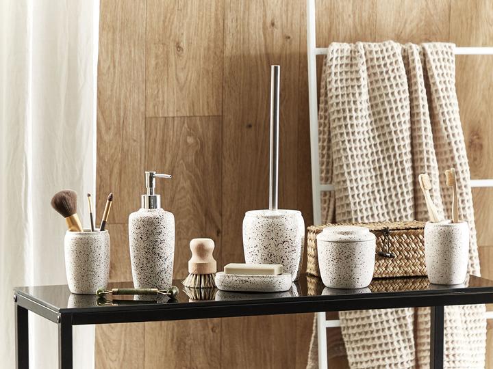 Produktbild Beliani Badezimmer Set 6-teilig Keramik weiss Terrazzo Optik PALMILLA