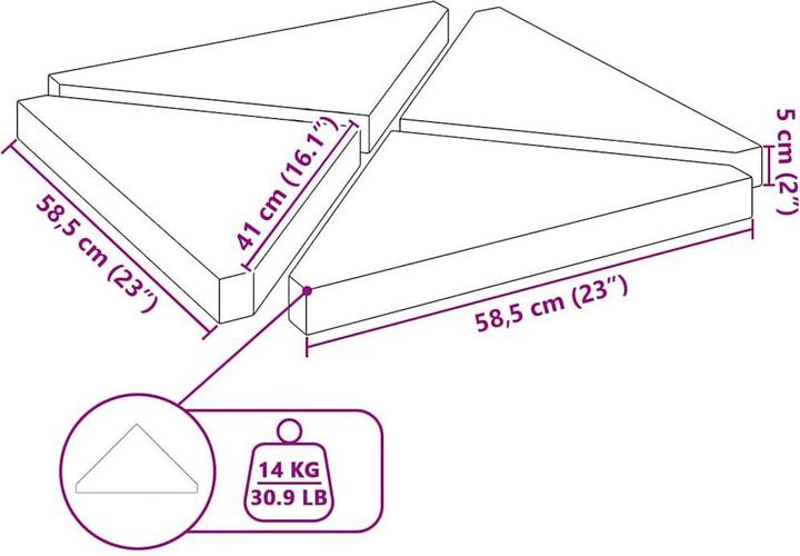 Actual product image VidaXL Parasol weight plates 4 pcs. Grey granite triangular 14 kg