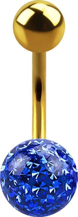 Star Piercing Banane vergoldet mit Kugel und Kristall Kugel dunkelblau Epoxy Schutzschicht (ohne Messing, Titan G23)