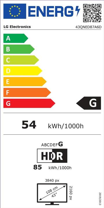 Etichetta energetica LG 43QNED87A6D.AEU (43", QNED87, QNED, 4K, 2025)