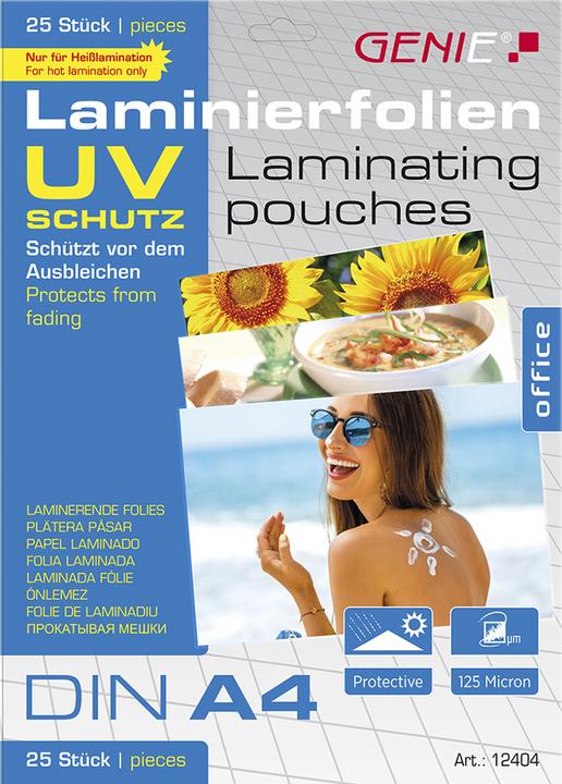 Image du produit Genie Pochettes de plastification 4 feuilles avec protection UV. (A4, 25 pièce(s), 125 µm)