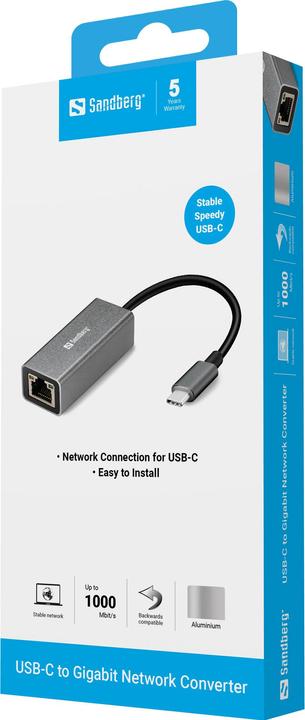 Produktbild Sandberg USB-C -> Network Converter (USB-C, RJ45 Gigabit Ethernet (1x))