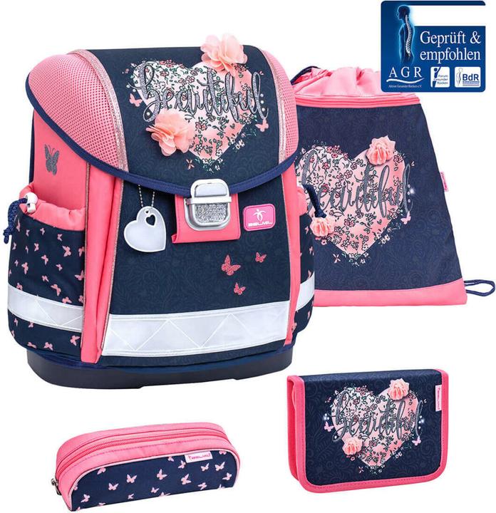 Belmil CLASSY Schulrucksack 4-teiliges-Set Beautiful Flowers (19 l)