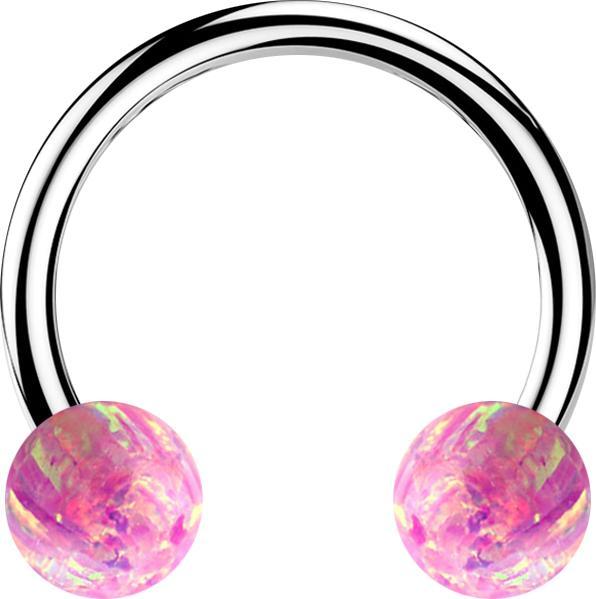 Actual product image Star Piercing Micro Circular Barbell silver with two balls opal pink (Surgical steel 316L, without brass)