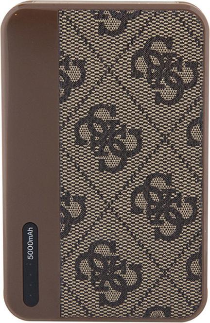 Actual product image Guess Powerbank 15W GUPB5LP4GEGW 5000mAh brązowy/brown 4G Leather Metal Logo (5000 mAh, 15 W)