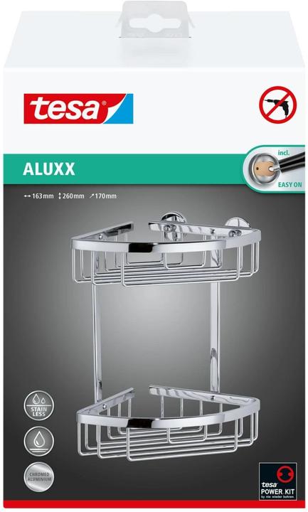 Produktbild tesa ALUXX Duschablage inkl. Klebelösung ohne Bohren (18 x 18 x 26.5 cm)