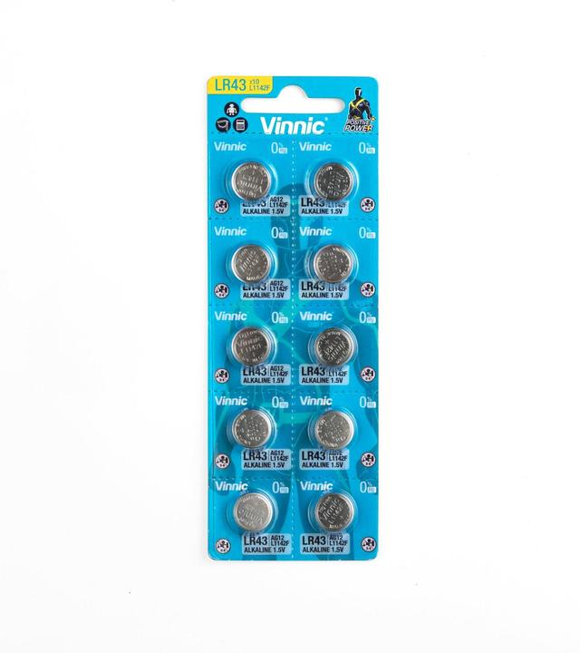 Image du produit Vinnic 10er Set LR43, VA12GA, 186, 84, LR1142, G12, AG12, L1142, RW84, D186 (10 pcs, LR43, 80 mAh)