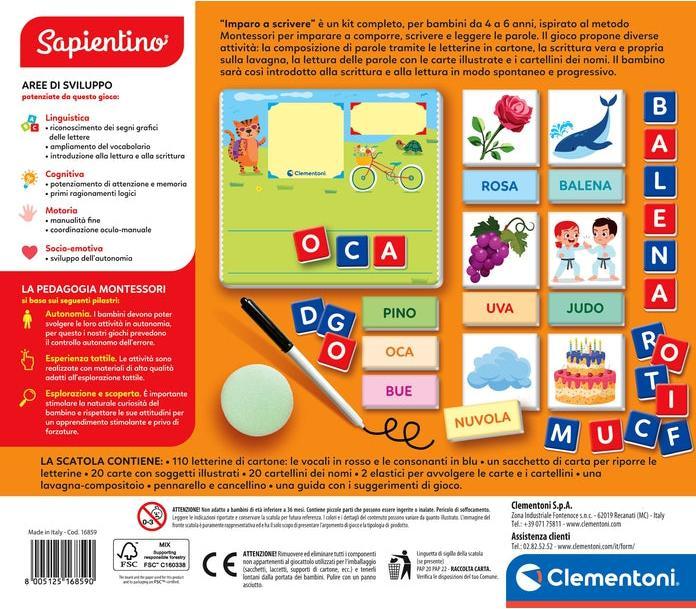 Image du produit Clementoni Sapientino Apprendre cartes alphabet et tableau effaçable, apprendre à écrire, jeu éducatif (Italien)