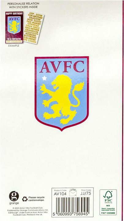 Produktbild Aston Villa FC Geburtstagskarte Personalised Karton (1 Stk.)