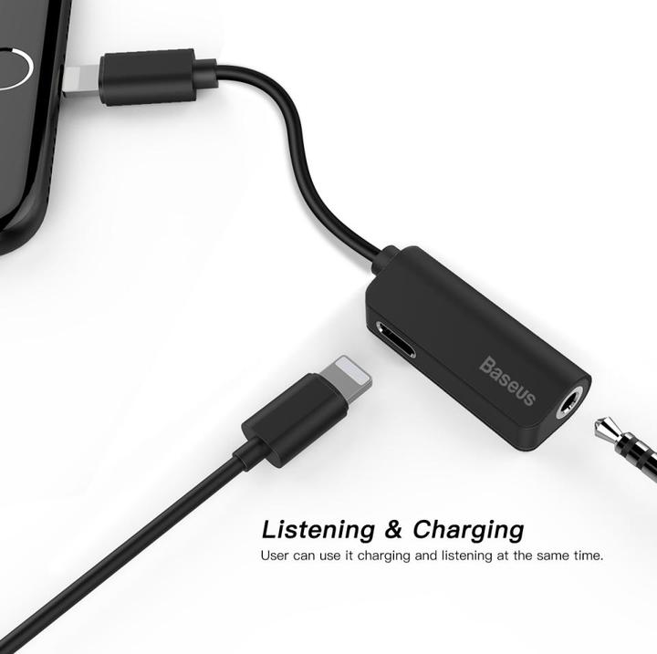 Image du produit Baseus Adaptateur L32 IP mâle vers 3.5mm+IP femelle Noir (Jack 3.5mm, Lightning)