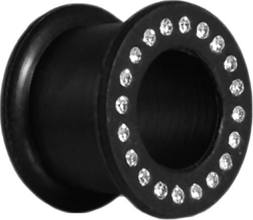 Actual product image Star Piercing Flesh Tunnel schwarz mit Kristall silber (Silicone, without brass 316L surgical steel)
