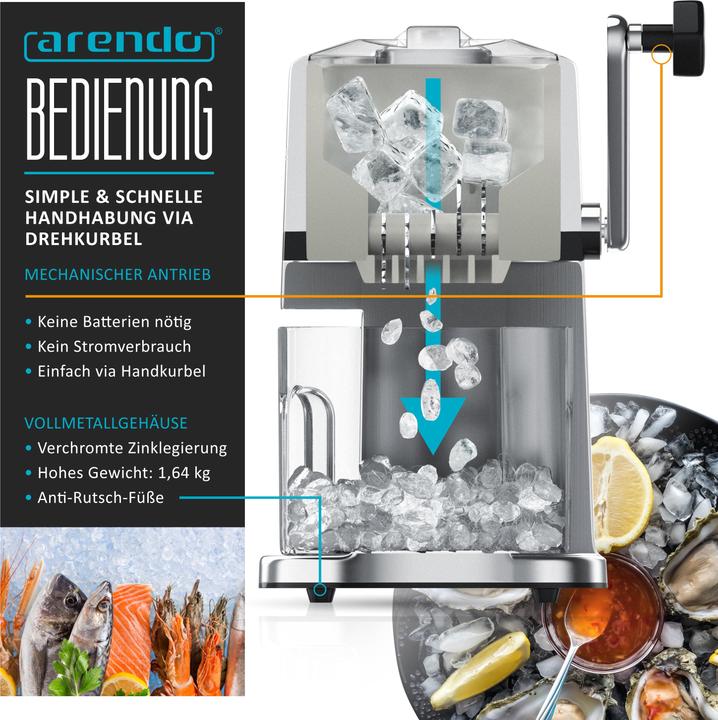 Actual product image Arendo Ice crusher stainless steel 1.1 litre, ice crusher, ice crusher for cooling and keeping fresh