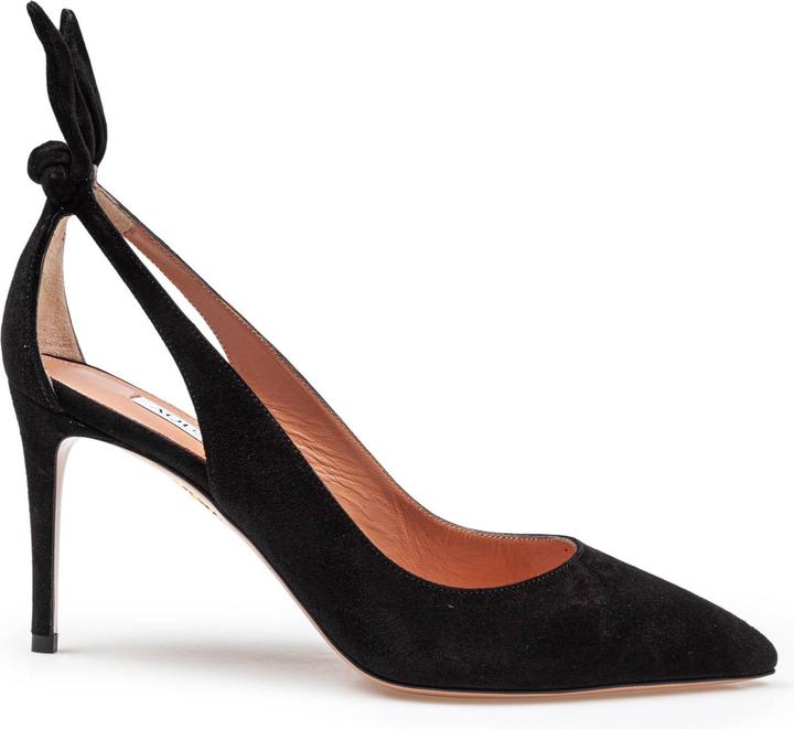 Aquazzura bow tie pump 85 in black suede (38)