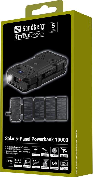 Immagine prodotto Sandberg Solar 5-Panel Powerbank 10000 (10000 mAh, 22.50 W, 37 Wh)