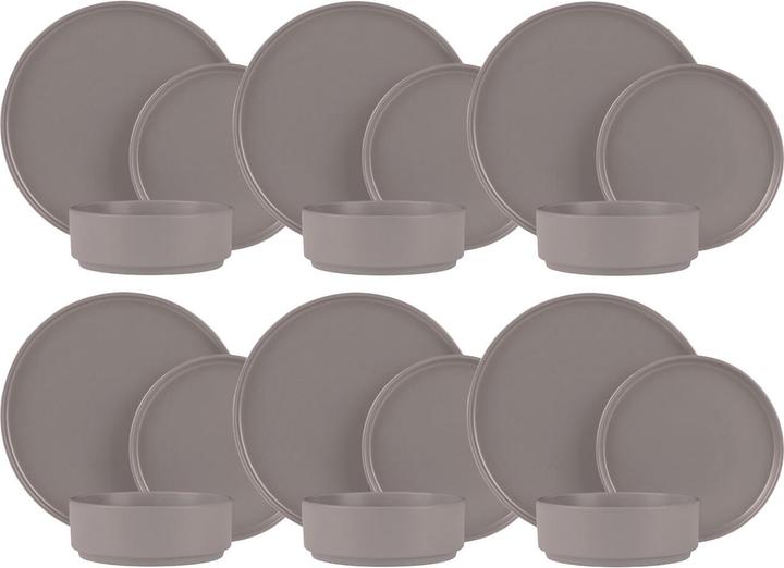 Image du produit BerlingerHaus Set de vaisselle design en faïence, 18 pièces, empilable, taupe mat (18 pièce(s))