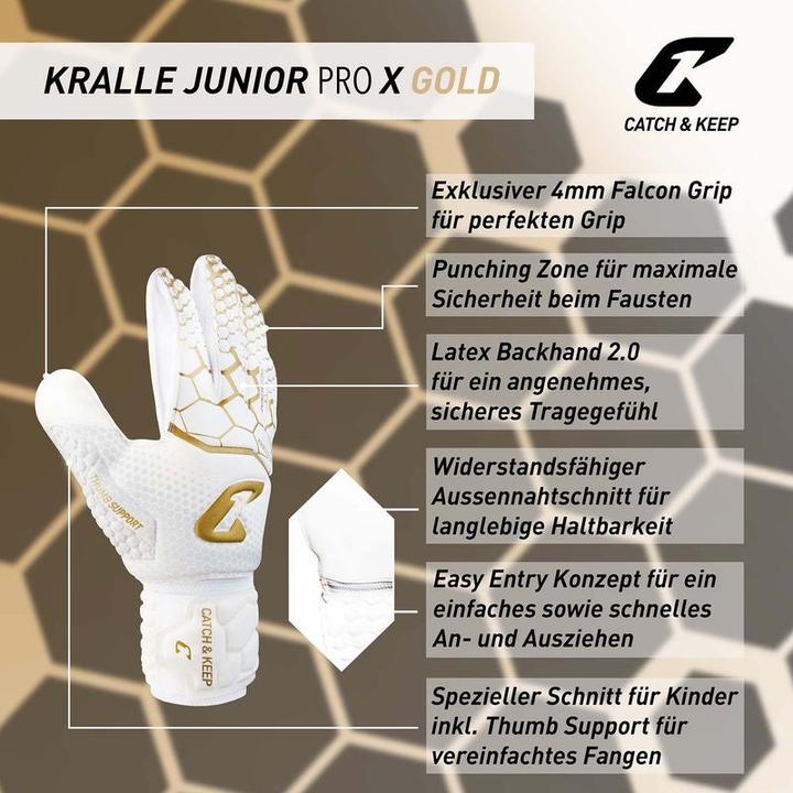 Produktbild Catch & Keep Fussballhandschuhe Kralle Junior Pro 3.0 Gr. 3 Golden Torwart Keeper Goalie Handschuhe (3)