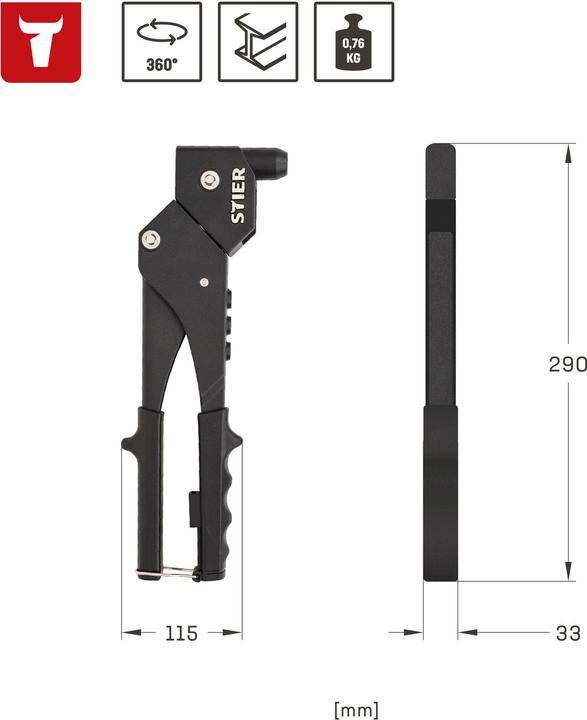 Actual product image Stier Premium blind rivet set with 360° manual riveting pliers and 501-piece blind rivets