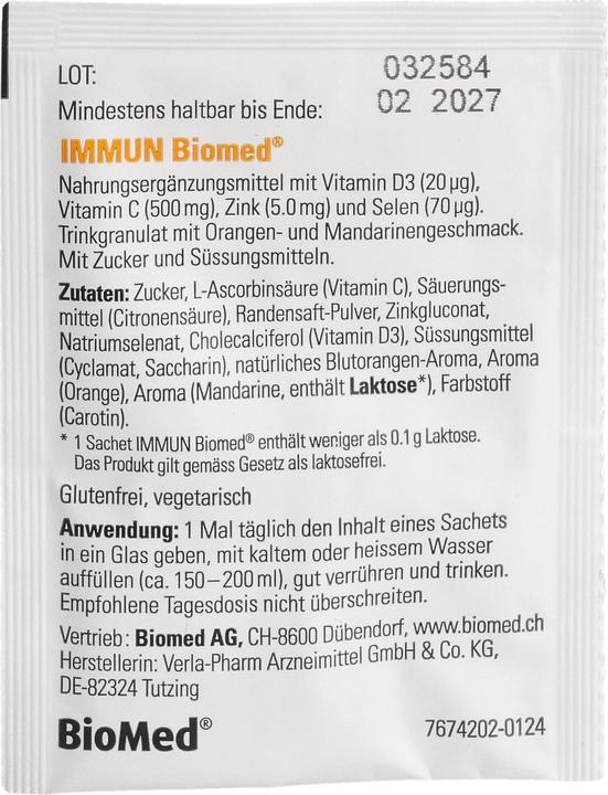 Valeurs nutritives et ingrédients Biomed Immun Granulat 20 sachets (20 pièce(s), À granulés, 137 g)