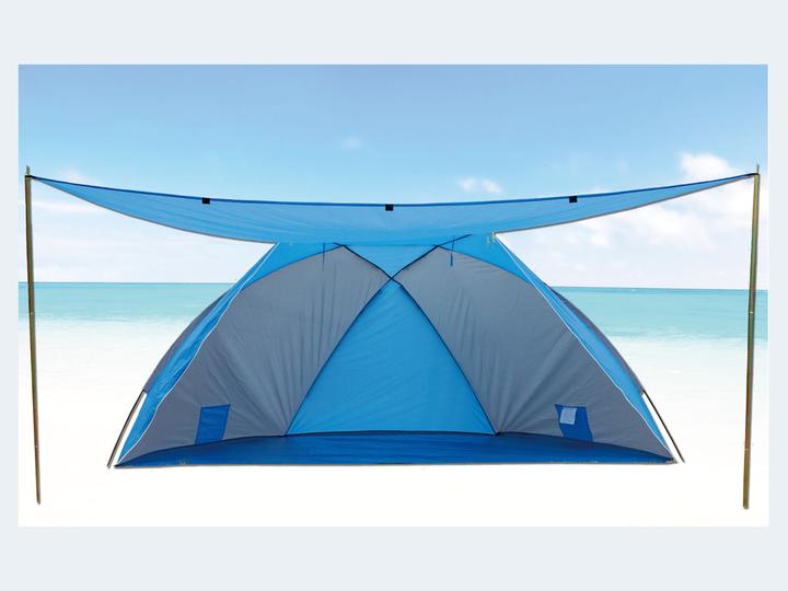 Produktbild Rix Strandmuschel 46254 mit zusätzlichem Sonnendach und UV-Schutz - 270 x 120 x 120 cm (Strandzelt + Strandmuschel, 3 Personen)