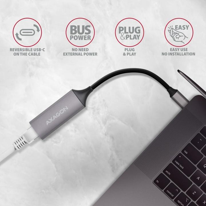 Actual product image Axagon ADE-TRC Gigabit Ethernet 10/100/1000 Adapter - USB 3.1 Type C, Titanium Gray (USB 3.1, RJ45 (1x))