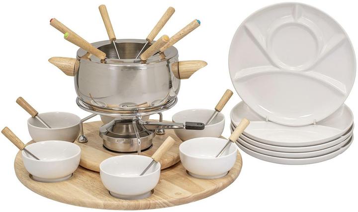 Immagine prodotto Kadastar Set per fonduta di carne Claudia 28 pezzi, marrone/acciaio inox/bianco (Fonduta Bourguignonne, Fondue Chinoise)