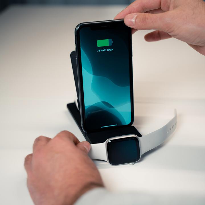 Produktbild KSIX WIRELESS CHARGER 3IN1 SMARTPHONE, AIRPODS APPLE WATCH (SERIES 1-7) BLACK+ QC3.0 CHARG. (10 W)