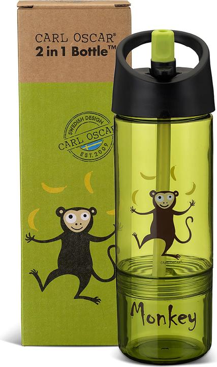Immagine prodotto Carl Oscar Bottiglia per bambini 2in1 Borraccia con contenitore per snack 2in1 Lime - Scimmia (0.45 l)