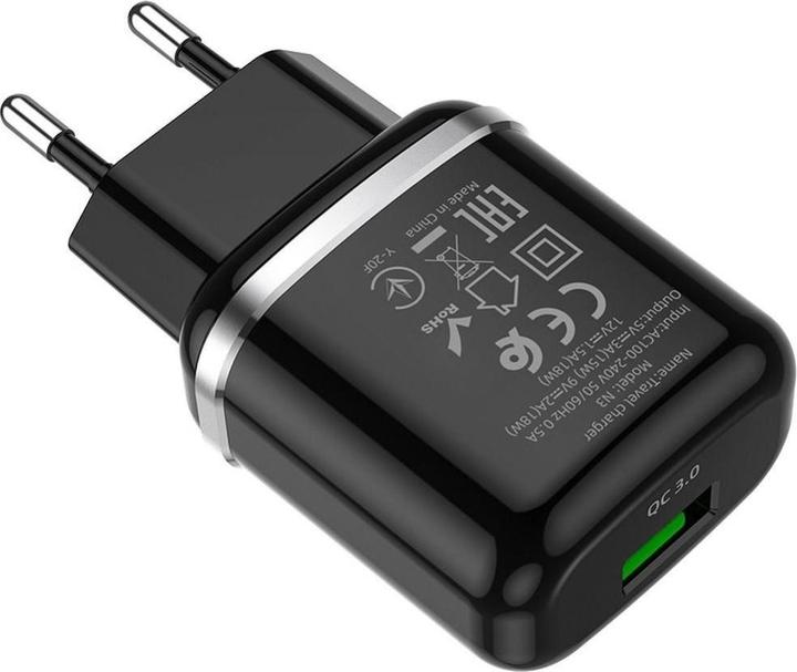 Actual product image Hoco N3, 18W, 3A, 1 x USB-A, black (18 W)
