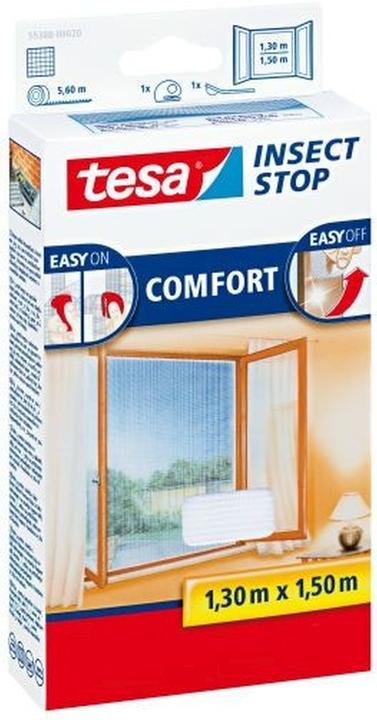 Produktbild tesa Insektenschutz COMFORT für Fenster, mit Klettband, selbstklebend, ohne Bohren (130 x 150 cm)